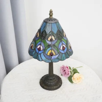 lampe table tiffany verre vert noir jaune libellules motif opalescent moderne chambre salon