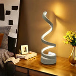 lampe table spirale blanche moderne veilleuse aluminium base plate trois couleurs réglable flux lumineux