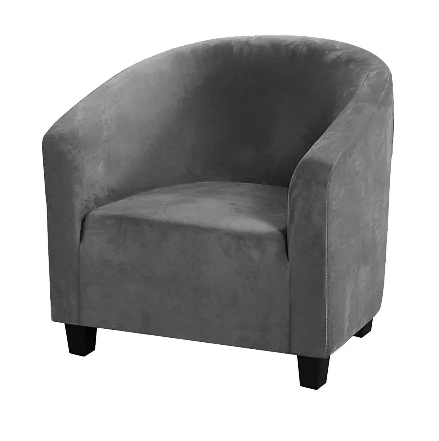 Housse fauteuil velours gris foncé étirable moderne élastiques canapé intérieur extérieur