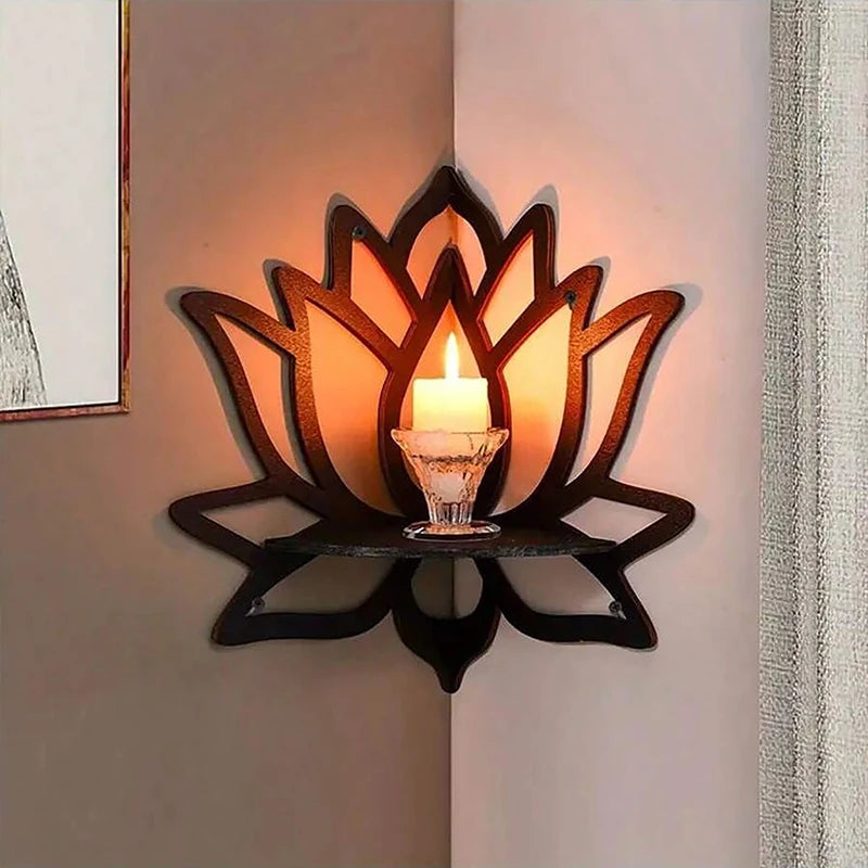 étagère murale moderne étagère flottante noir fleur lotus vase bougie parfumée plante artificielle pierre
