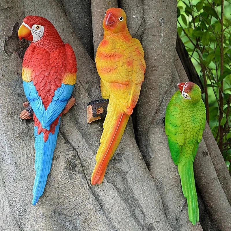 décoration murale oiseau plumes colorées rouge bleu vert réaliste résine fixationsextérieurintérieur