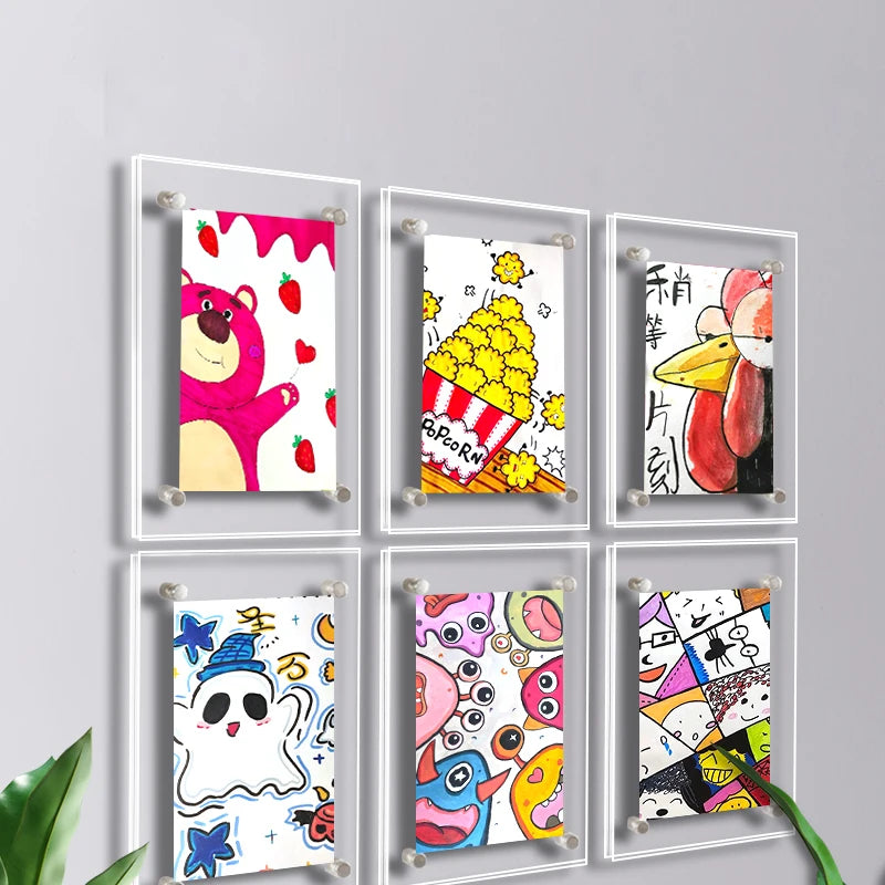 Cadre photo transparent moderne clips magnétiques acrylique suspendu peinture murale enfant 10.2x15.2cm 12.7x17.8cm 15.2x20.3cm
