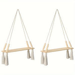 étagère suspendue bois naturel bois franges blanches boho chic fixée mur plantes décointérieurextérieur