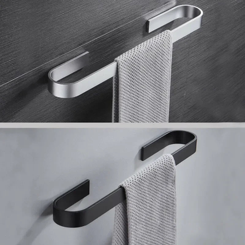 porte serviettes mural moderne minimaliste aluminium argenté noir adhésif serviette grise autonome surface inoxydable