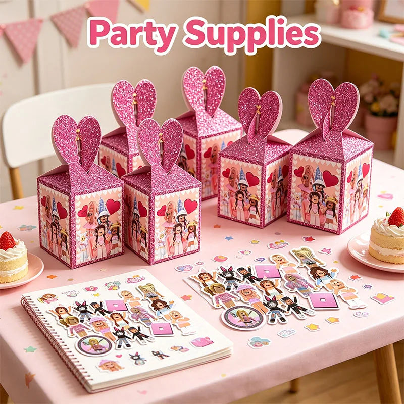 boîtes sucreries personnages dessins animés étiquettes eau affiche fête serviettes table multicolore anniversaire
