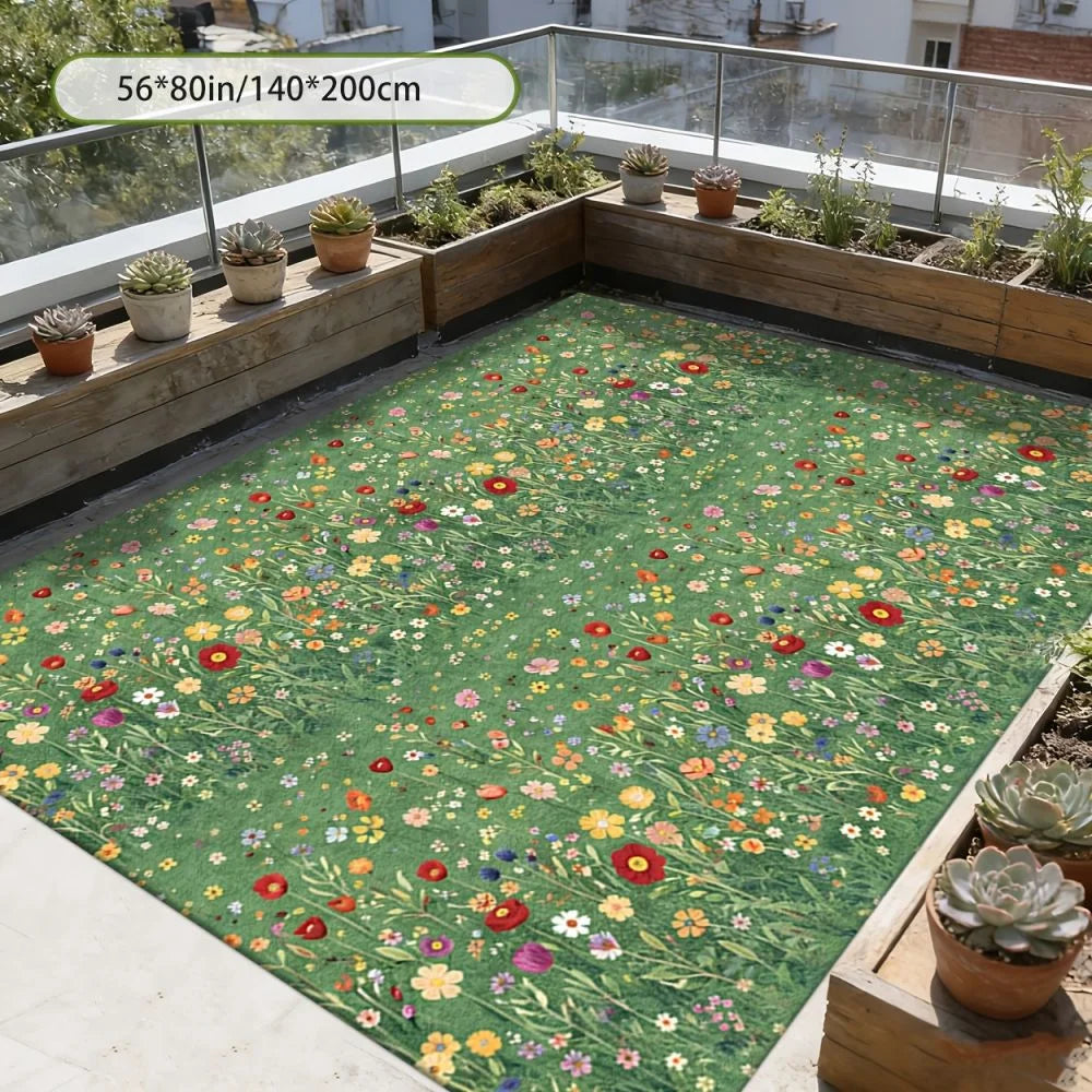 tapis moderne fleurs colorées vert clair extérieur salon antidérapant facile nettoyage