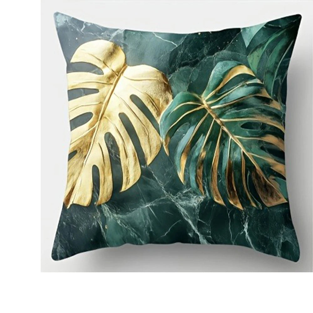 taies d'oreiller polyester feuille monstera verte dorée moderne zipper 40x40cm 45x45cm 50x50cm 60x60cm