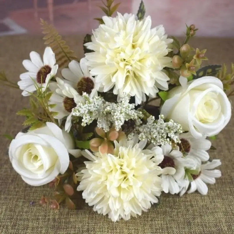 bouquet fleurs artificielles vintage intérieur décoration maison rouge blanc rose orange marron