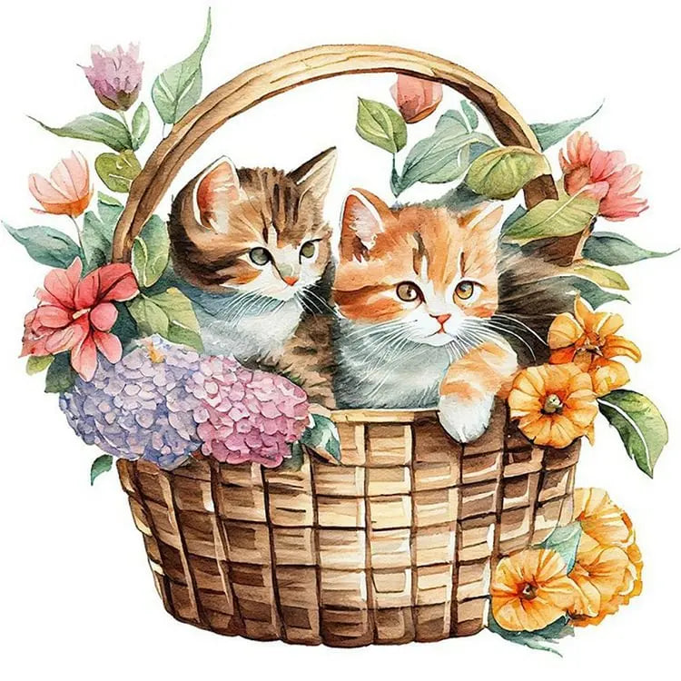 toile broder motif floral chats panier broderie coton moderne art populaire aiguilles fils instructions