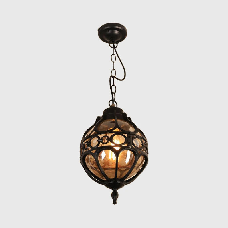 Lampe suspendue artisanale bronze noir ornements géométriques transparente vintage chambre salon