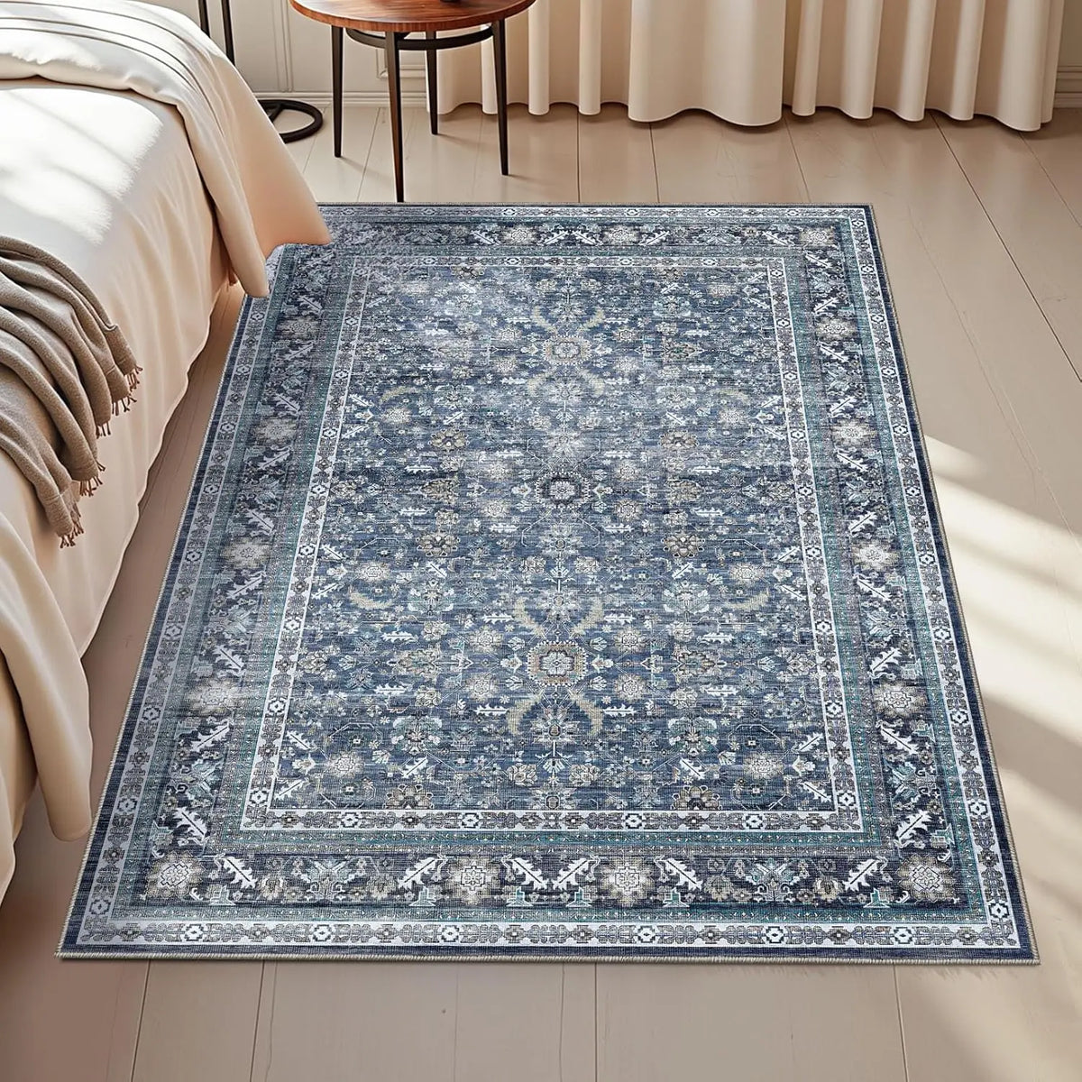 tapis traditionnel vintage floral rectangle antidérapant marron rouge beige salon chambre yoga