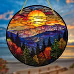 vitrail floral opaque art nouveau oiseaux chaîne métallique suspension fenêtre 20x20cm