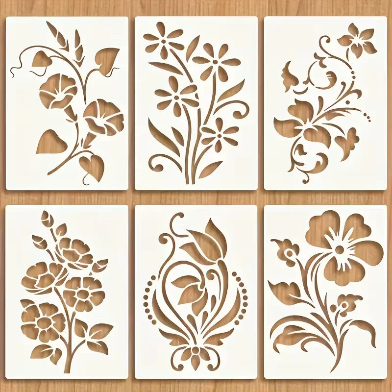 stencils floraux réutilisables 14.8x21cm blanc marron violet jaune scrapbooking artisanat decoration interieur