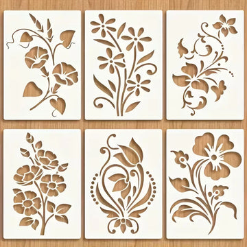 stencils floraux réutilisables 14.8x21cm blanc marron violet jaune scrapbooking artisanat decoration interieur