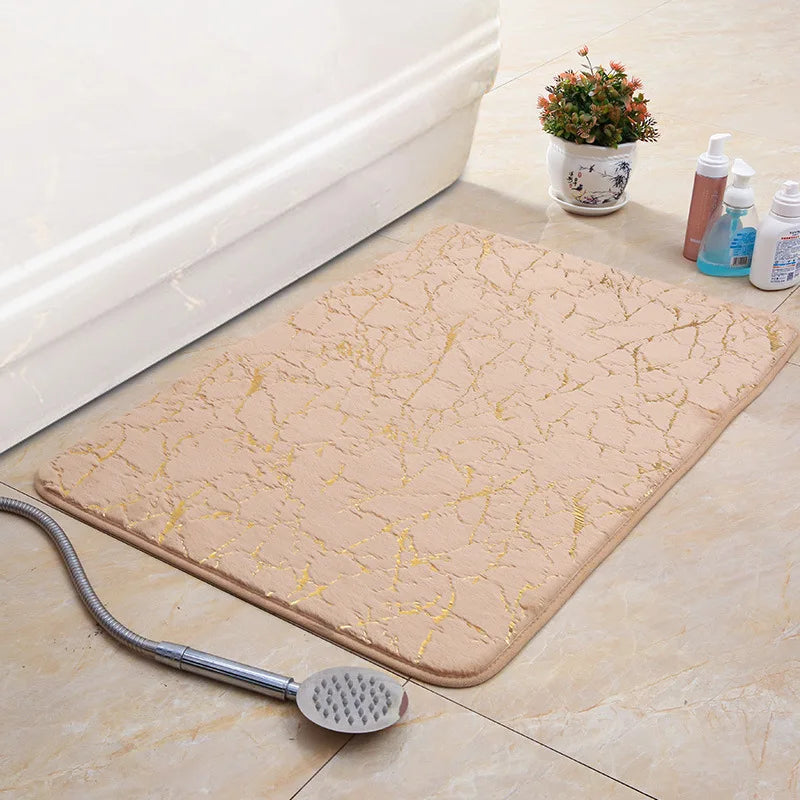 tapis bain sol antidérapant marbre doré duveté motifs veinés moderne