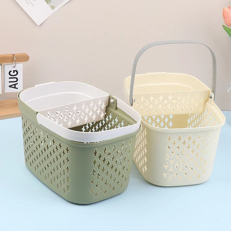panier rangement beige vert olive perforations geometriques poignees detachables moderne plastique abs