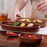 assiettes ovales bois marron foncé sushi plate rustique naturel tableware cuisine