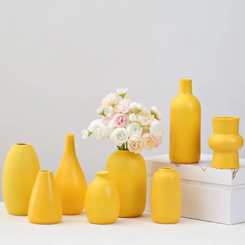 vase moderne céramique jaune sans plante décoration salon hydroponique pot fleur table