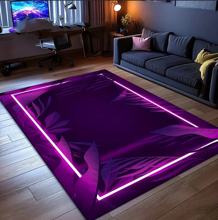 tapis violet feuilles stylisées moderne polypropylène polyester lavable différentes tailles salon chambre