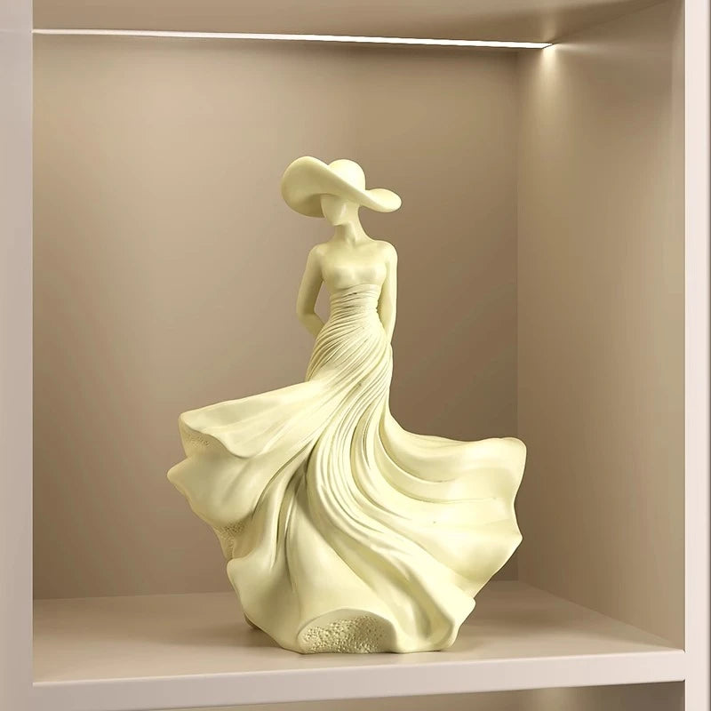 statue décorative femme robe rose élégante verte moderne sculpture résine