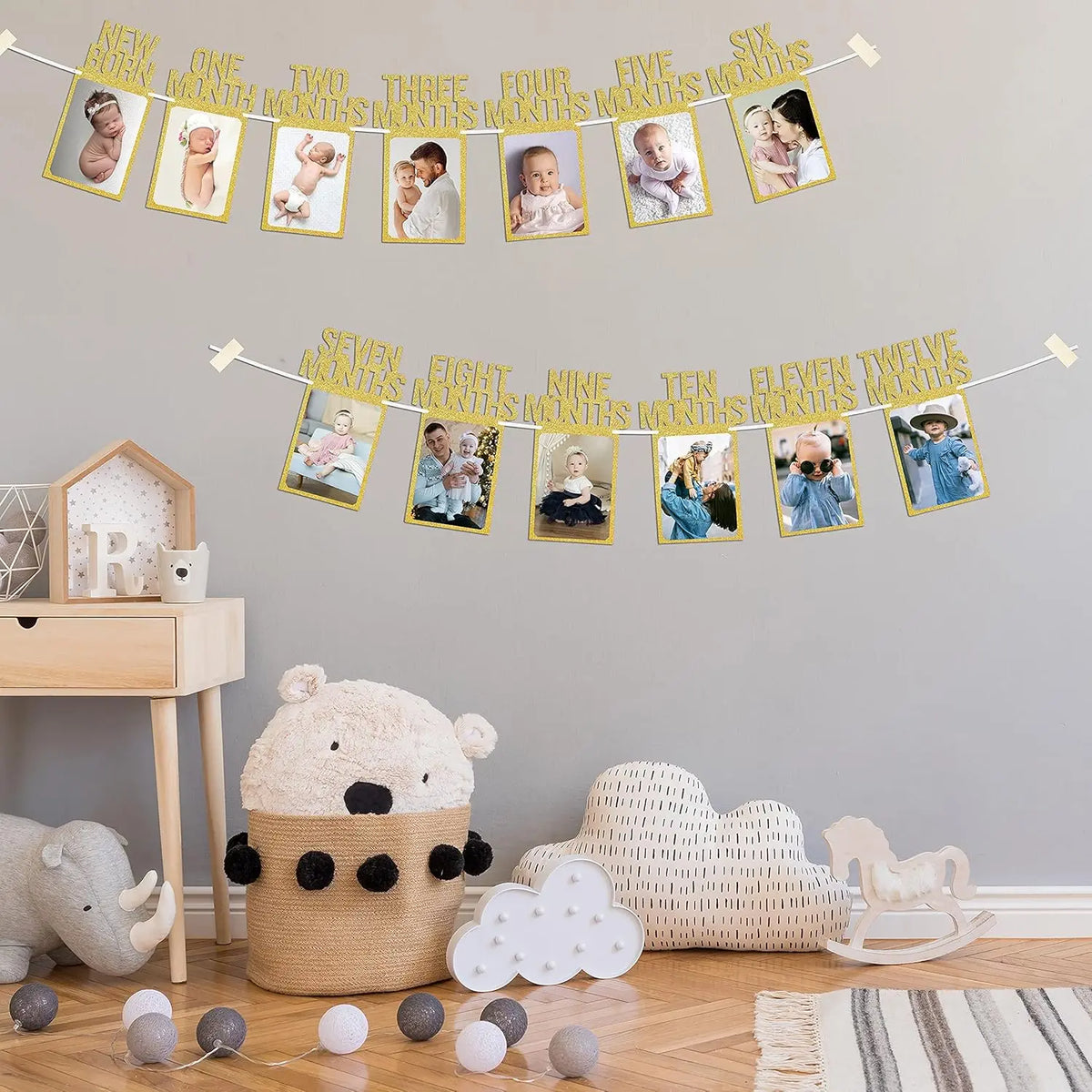 guirlande photos or blanc moderne clips cadre photo anniversaire bébé mois
