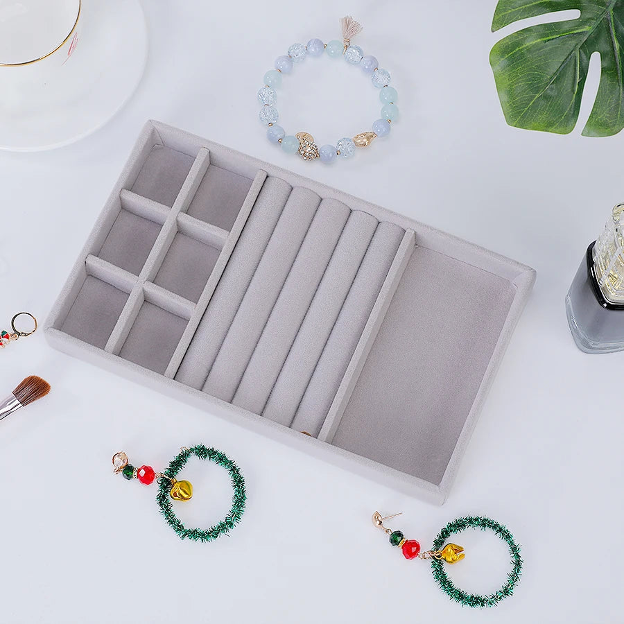 boîtes bijoux velours gris moderne storage ornement colliers boucles doreilles bagues bracelets