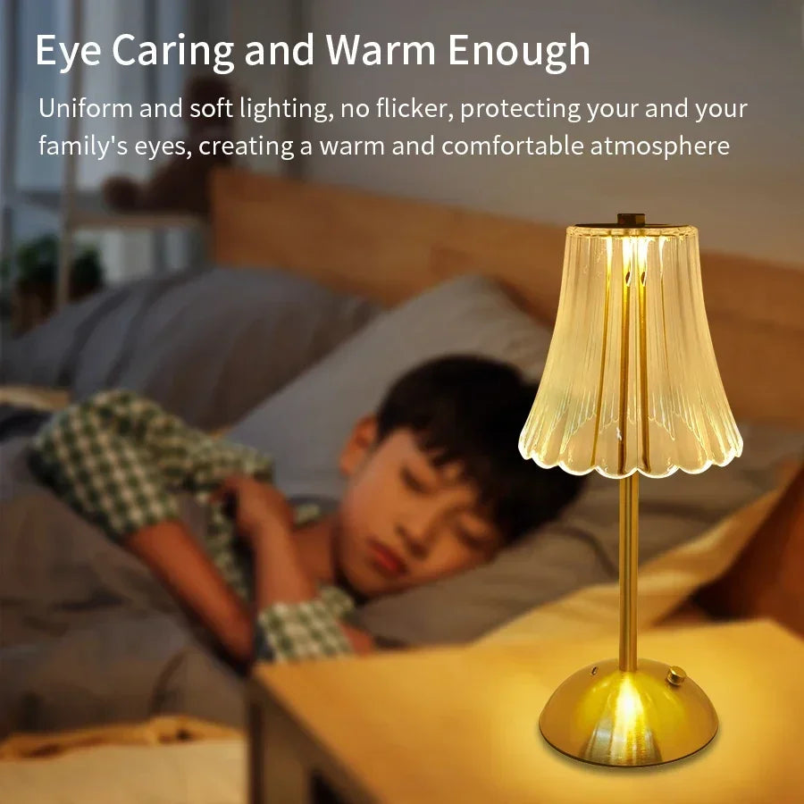 lampe table or transparent moderne rechargeable capteur tactile points élégante usb type