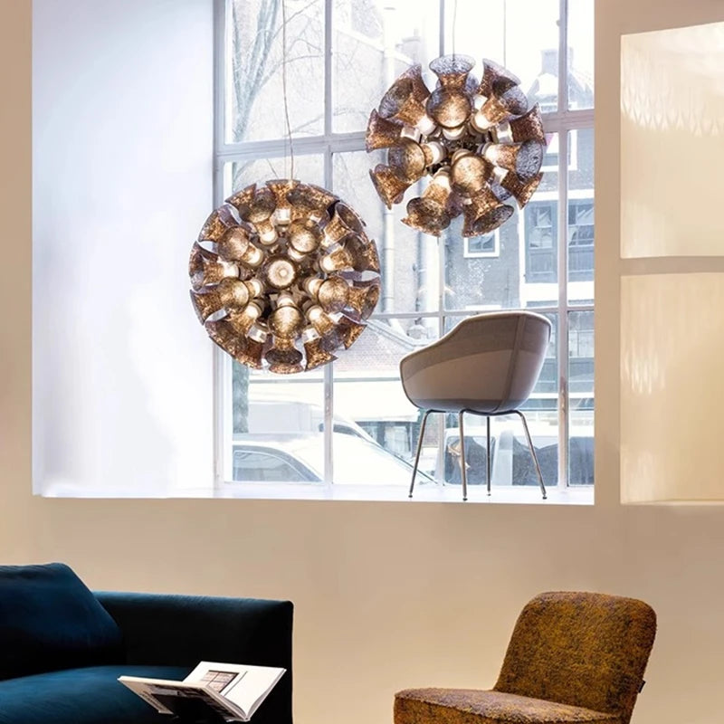 suspension luminaire moderne verre transparent câbles suspendus led intégrés contemporain haute qualité dorée argentée