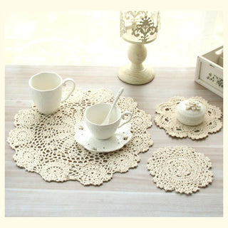 napperon crochet coton blanc crème motif floral table rustique shabby chic vintage 20cm 30cm