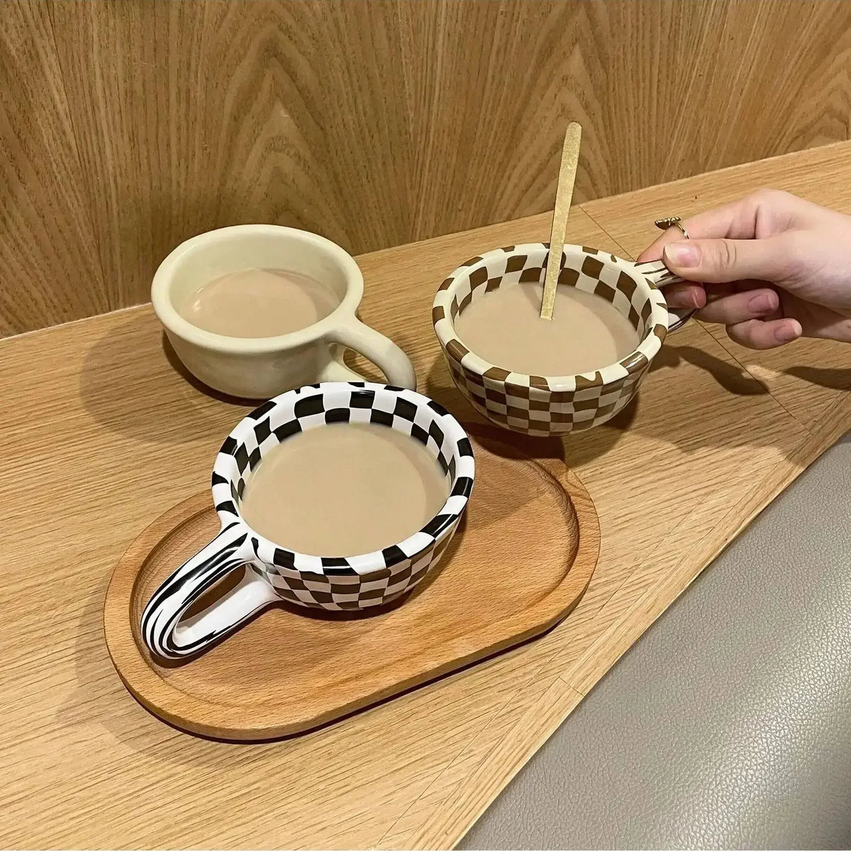 tasses céramique classiques damier noir blanc tasse unique poignée