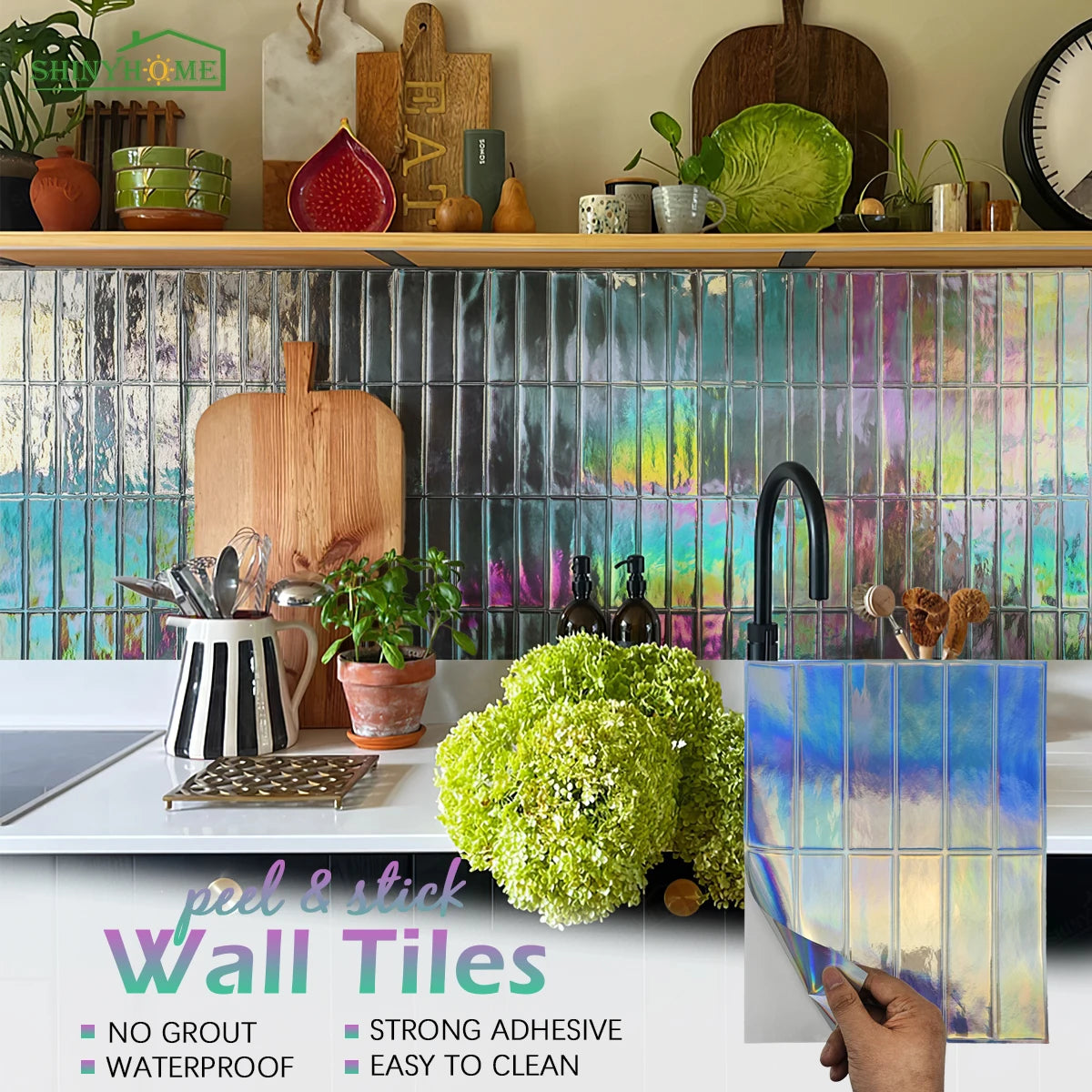 carreaux murales autocollants modernes multicolores effet miroir 3d décoratifs pack 10 pièces