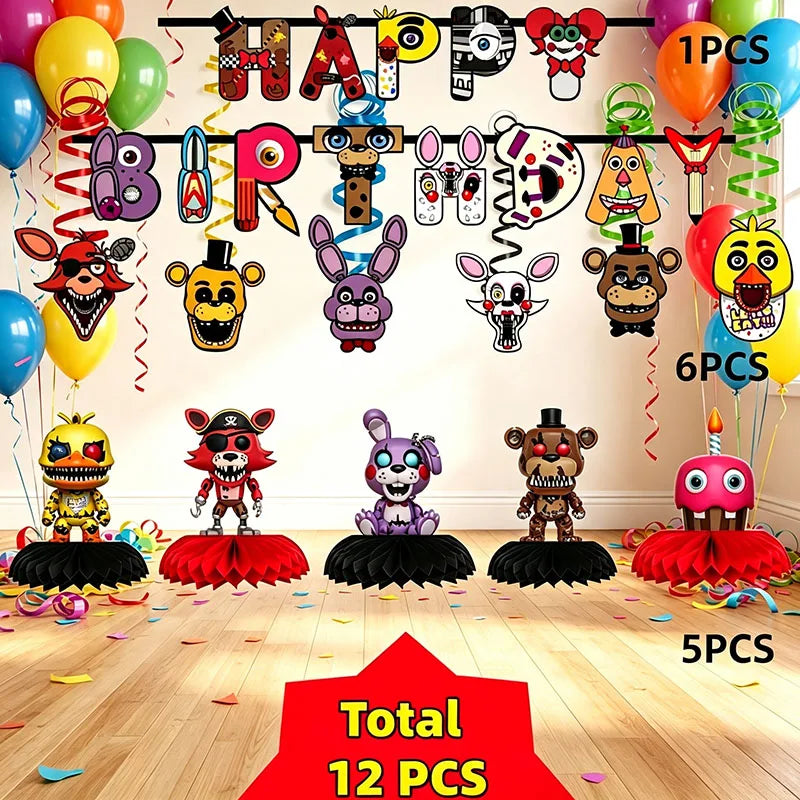 décoration fête anniversaire baloons figurines guirlande animaux rouge noir créative five nights freddy thème