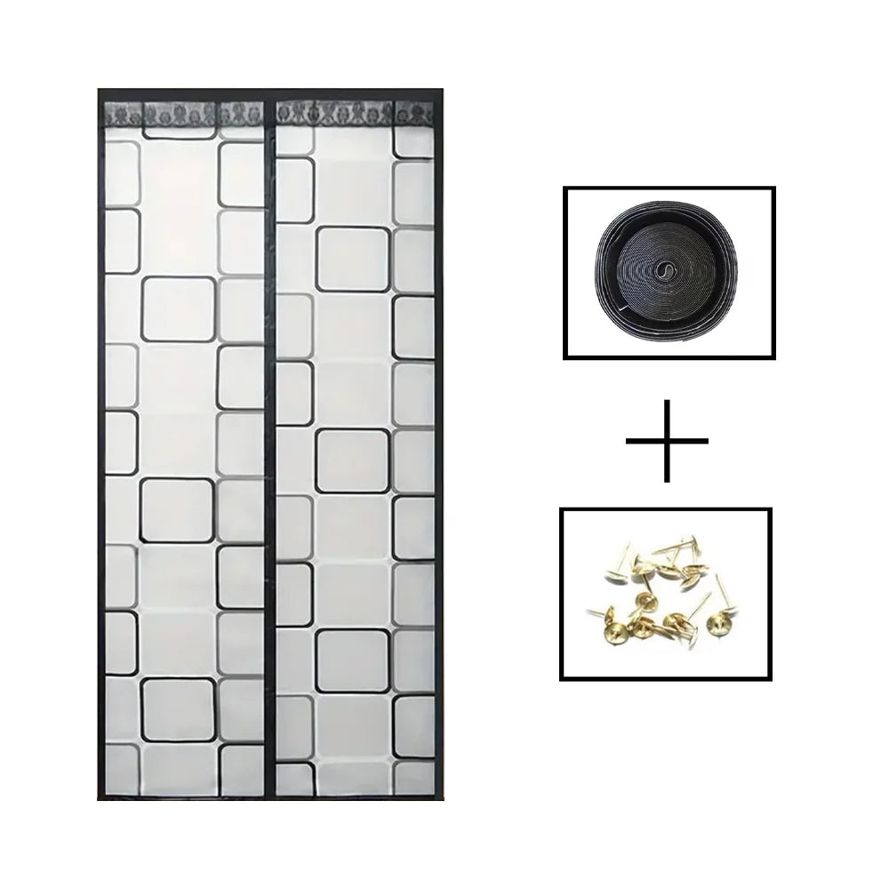 rideau magnétique porte semi transparent motif carrés blanc moderne adhésif noir marron minimaliste