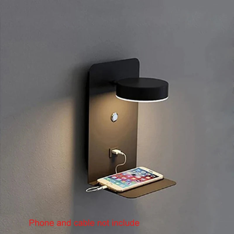 lampe murale moderne étagère usb noir blanc minimaliste chambre couloir