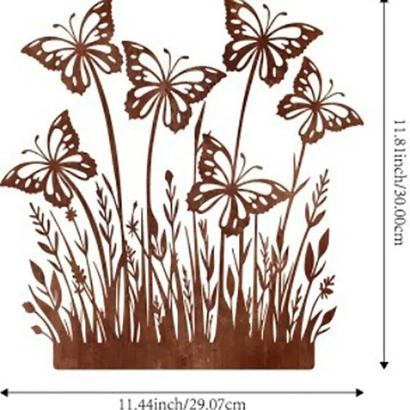 plaque métallique décorative moderne motif papillon fleur cactus marron rustique
