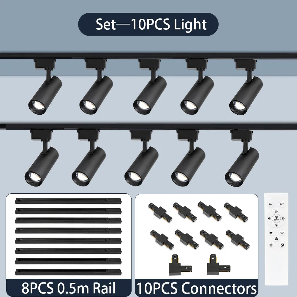 spots led modernes noir blanc télécommande dimmable ensembles complets rail
