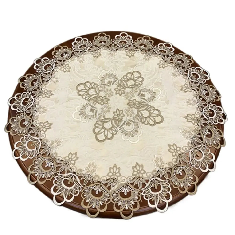 nappe ronde fleurs complexes crème blanc marron semi translucide élégante table dîner 60 70