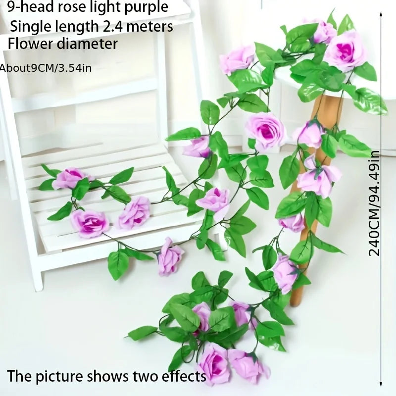 guirlande fleurs artificielles roses boutons feuilles vertes moderne décoration intérieur mariage anniversaire chambre