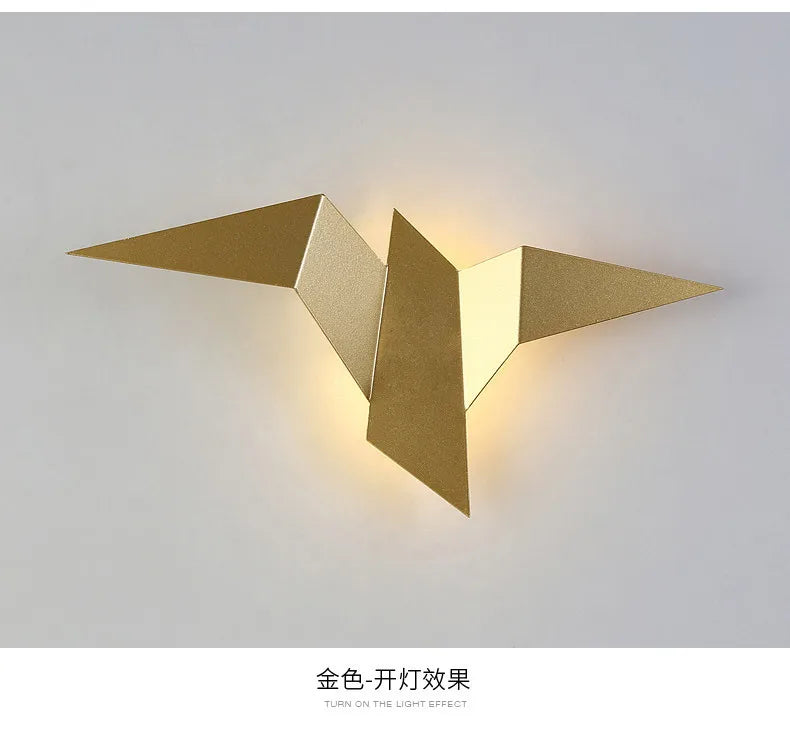 appliques murales oiseau blanc or noir origami contemporain minimaliste led chambre cuisine salle manger