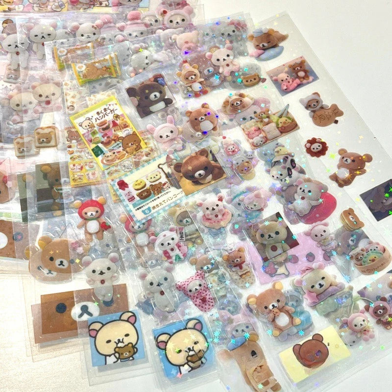 sticker kawaii mignon dessin animé waterproof scrapbooking stickers pastel ours personnage floral