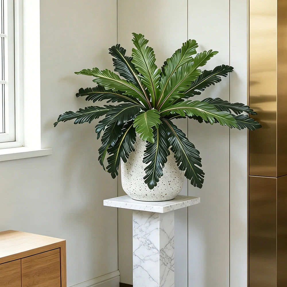 plantes artificielles feuilles vertes larges intérieur décoration maison fougère tropical pots divers supports tables