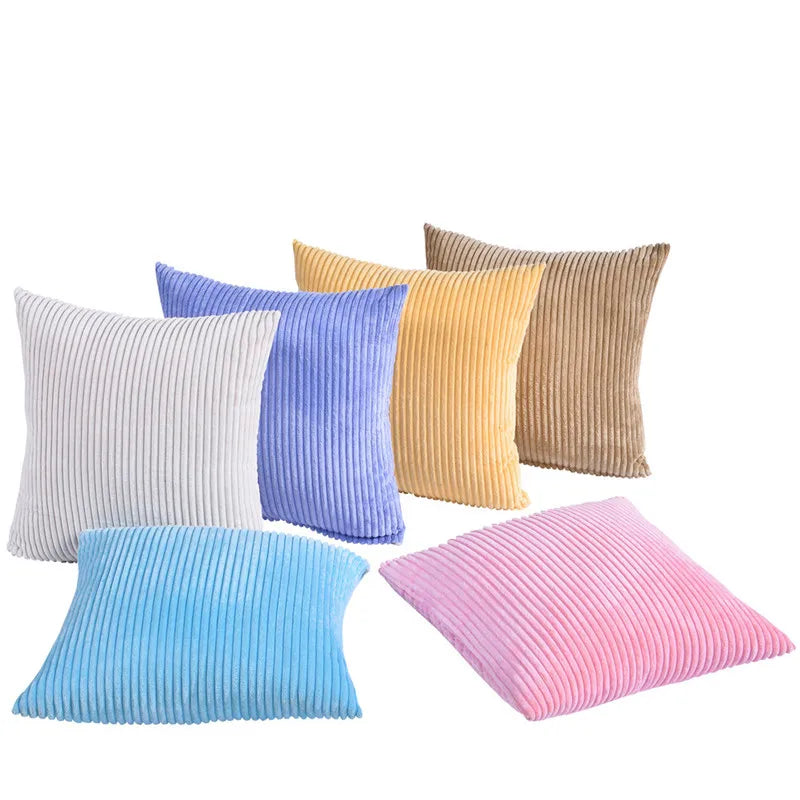 housse coussin carré peluche rayées moderne blanc bleu rouge vert gris rose