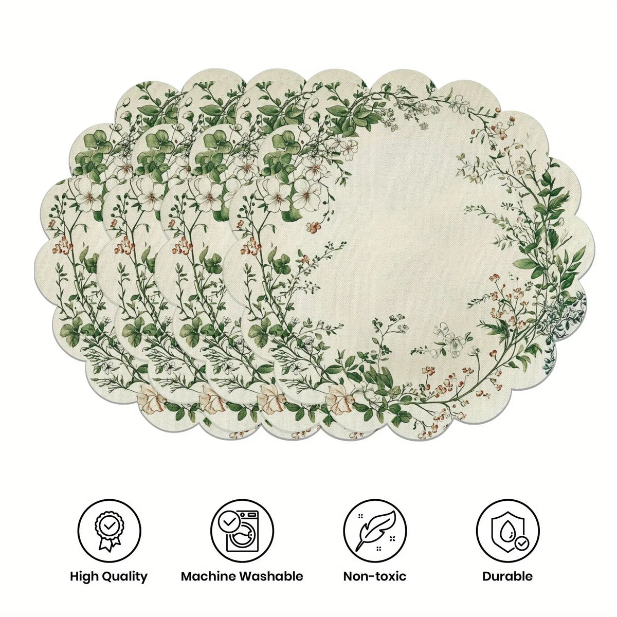 plaquettes table fleuries blanc vert beige classiques résistantes facilement entretien dimension 38cm