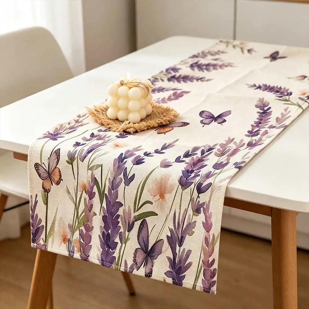 nappe table lin imprimé floral violet rouge motif papillon rustique bohème chambre décoration intérieure