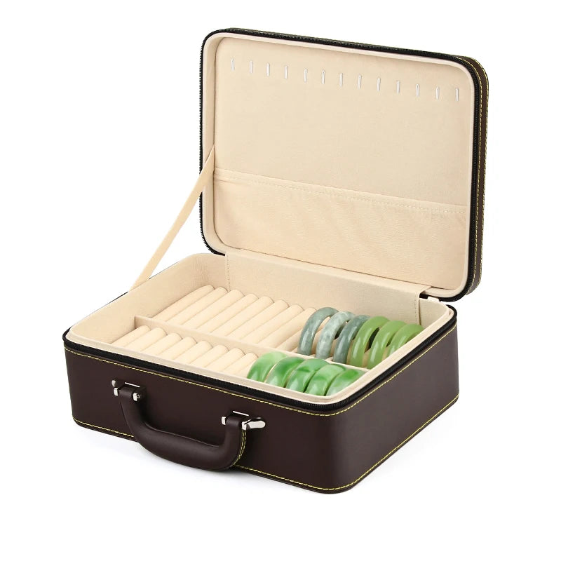 boîte bijoux simili cuir marron vintage poignée velours noir marron storage box trousse bijoux