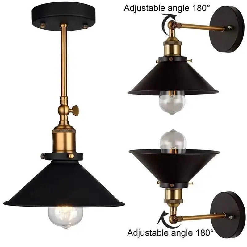 lampe murale industrielle noir ampoule filament éclairage quotidien cuisine chambre mat doré fixée mur