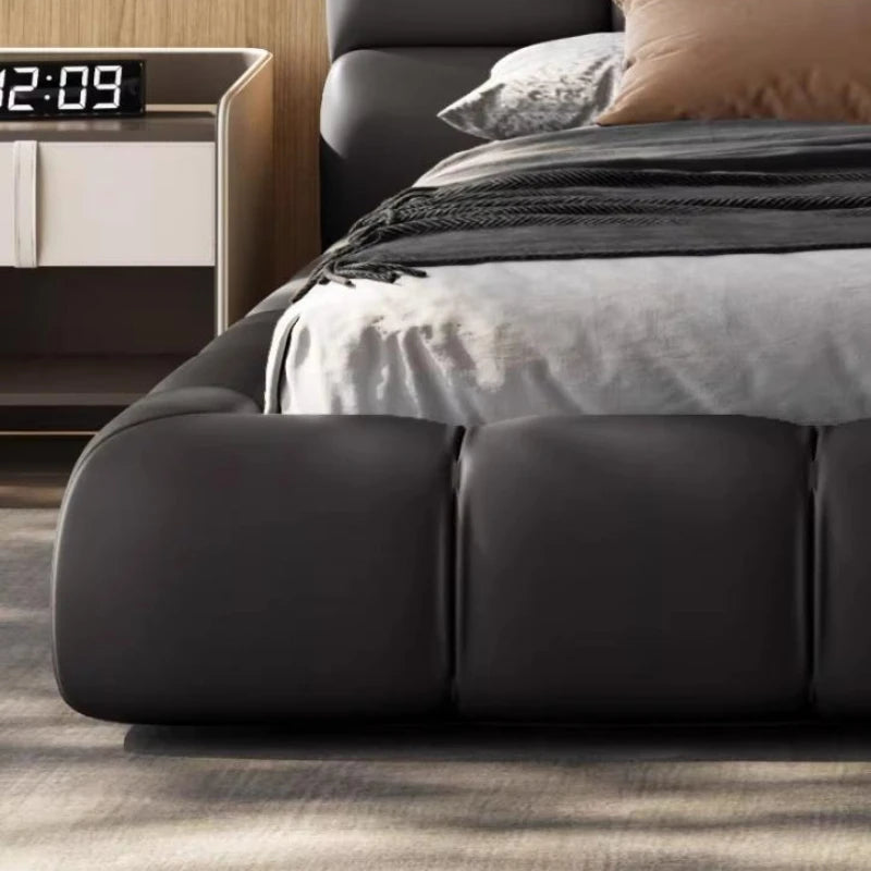 lit double moderne noir simili cuir cadre tête lit chambre coucher maison