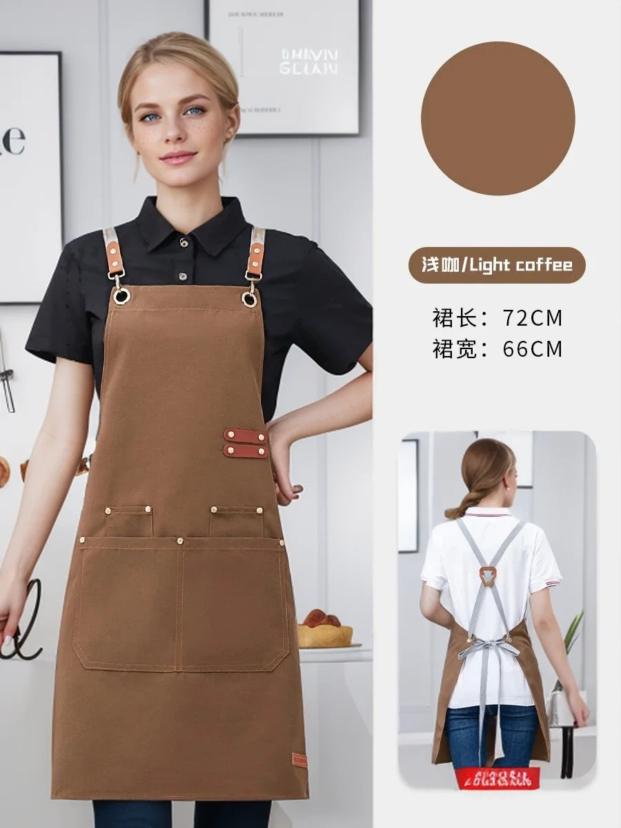 tablier cuisine marron vert beige uni classique poches boucles métalliques imperméable professionnel nettoyage