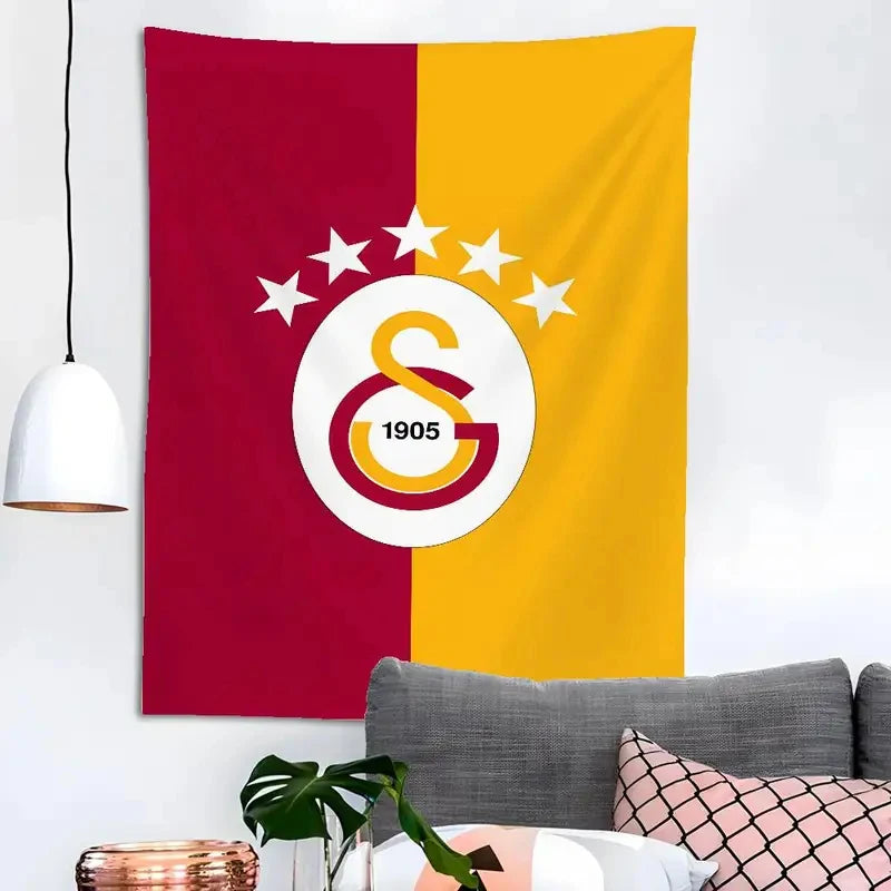 tapisserie murale graphique moderne logo étoiles rouge bordeaux jaune doré chambre enfants décoration maison