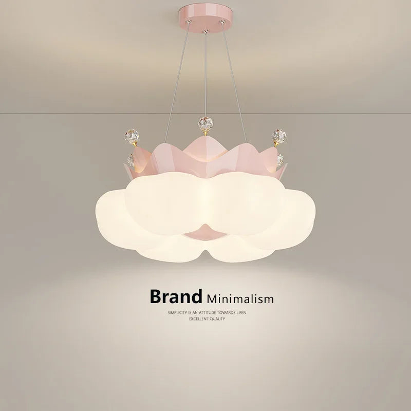 lampe suspendue moderne nuage blanche rose pâle brillante chaînes led minimaliste chambre enfant filles